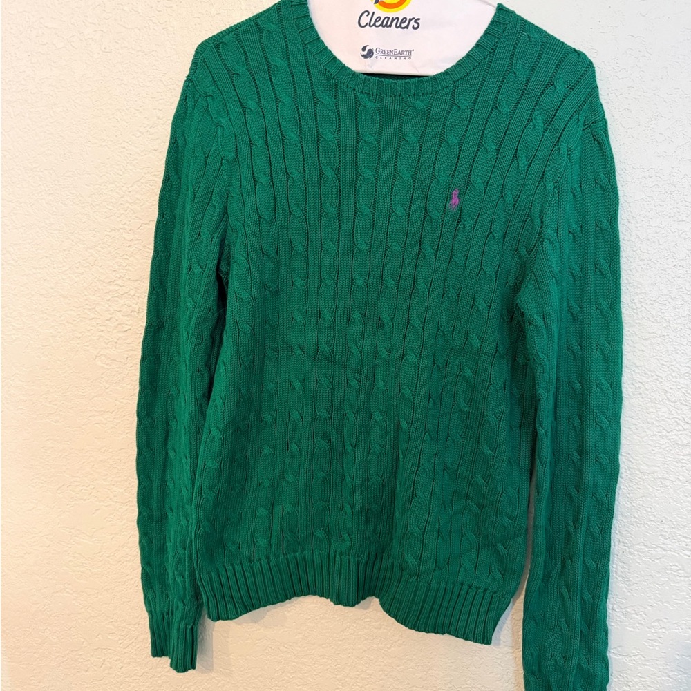 Ralph Lauren Green Cable Knit Crewneck Sweater